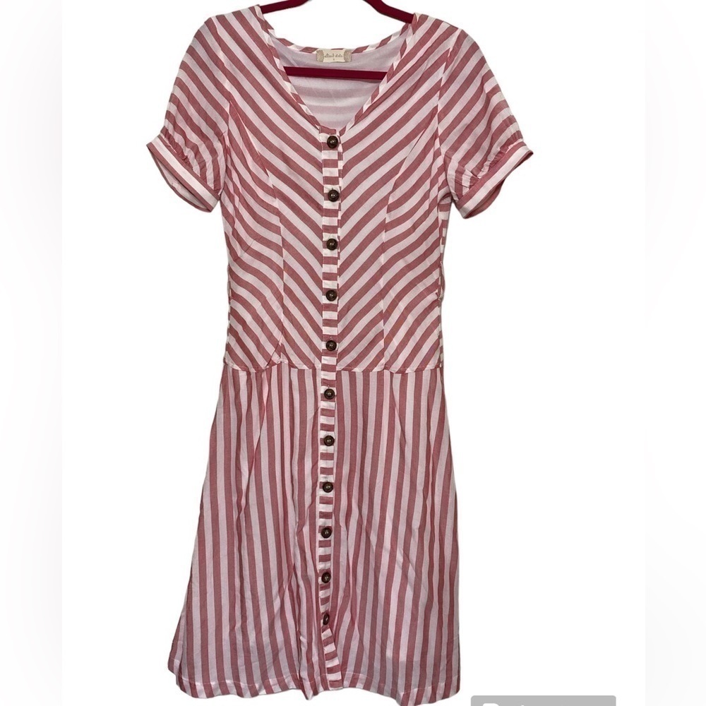 Altar'd State Rose and White Striped Button-Up Midi Dress